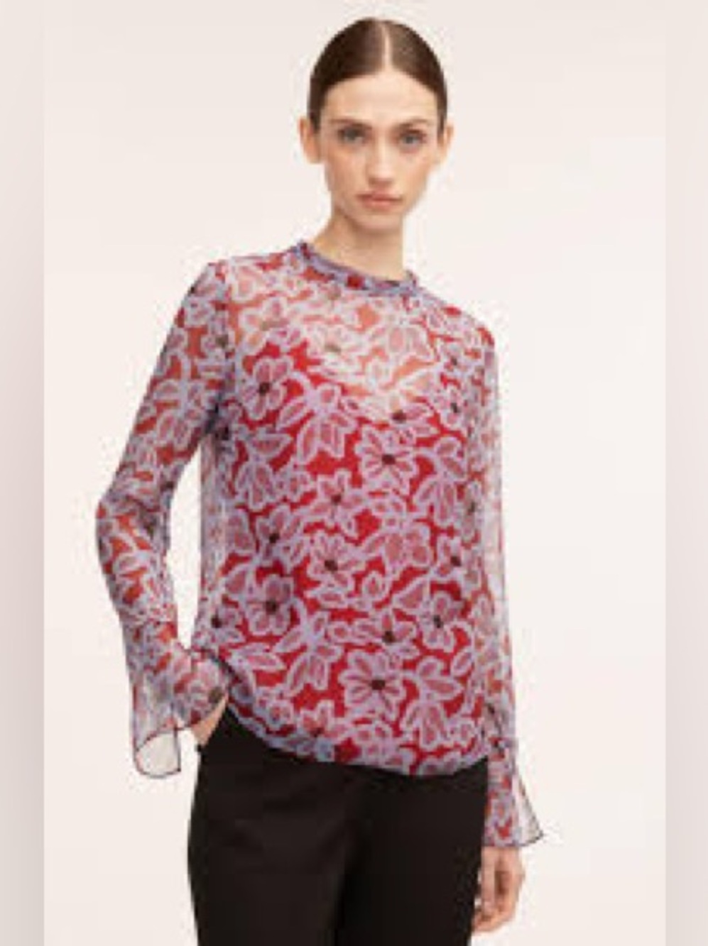 Rebecca Taylor Vera Fleur Mock Neck 100% silk blouse NWOT
